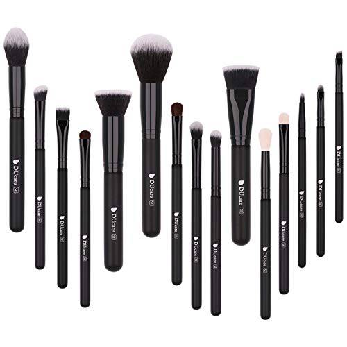 DUcare Makeup Brushes, 15Pcs Premium Synthetic Kabuki Makeup Brush Set, Professional Foundation Concealers Powder Blush Blending Face Eye Shadows Black Brush Sets