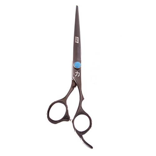 ShearsDirect Japanese 440 Titainium Ergomonic Offset Handle Scissor, Black, 7 Inch, 4 Ounce, Blue (ST5-70N-BLK)