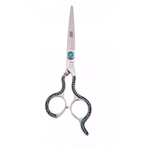 ShearsDirect Japanese Cutting Shear with Offset Blue Gemstone Handle Scissor, 5.5 Inch, 4 Ounce
