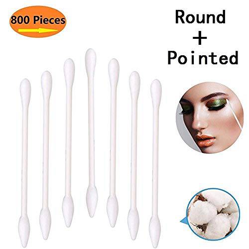 Cotton Swabs 800 Pieces, Double Precision Tips with Paper Stick, 4 Packs of 200 Pieces (Round+Pointed Shape)