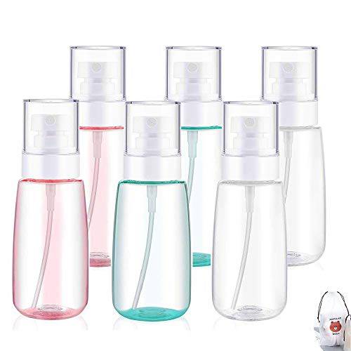 AMORIX 6PCS Spray Bottles Small 100ml 3.4 oz Empty Mini Travel Size Spray Bottle Fine Mist Hairspray Bottle for Essential Oils Refillable Travel Containers for Cosmetic, Perfume + Drawstring Bag
