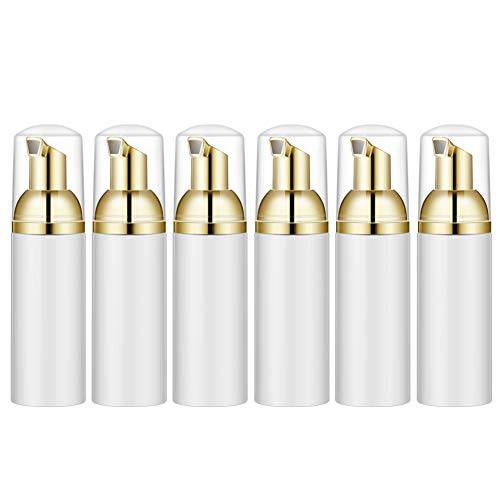 Lil Ray 2 Oz Empty White Foam Pump Bottle, Foamer Soap Dispenser for Lash Shampoo, Hand Soap, Foaming Cleaner(Gold Pump, 6 PCS)