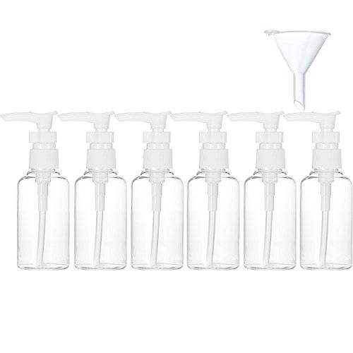 6 Pack Small Pump Bottles Clear Travel Bottle Plastic Empty Spray Bottle Dispenser Hand Lotion Sanitizer Refillable Bottle Set with Small Funnel for Flight, Airport, Holiday