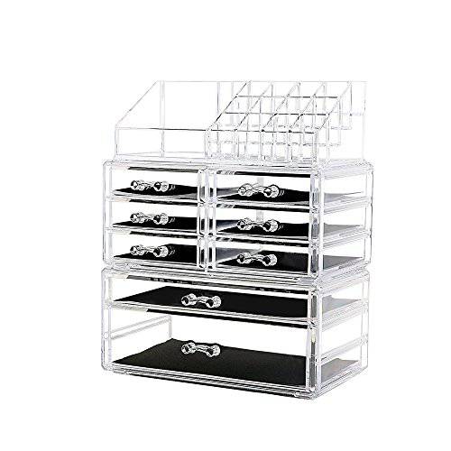 DreamGenius Makeup Organizer 3 Pieces Acrylic Cosmetic Storage Drawers Organizer for Vanity and Bathroom, Stackable Cosmetic Organizer Countertop with 8 Drawers