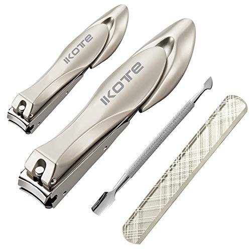IKOTE Professional Nail Clippers Set of 4, Fingernail and Toe nail Clippers with Nail Files, Cuticle Pusher and Toenail Lifter. Medical Grade Stainless Steel, Sharp and Durable Nail Clipper Kit for Me
