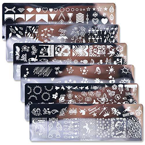 Wokoto 6Pcs Nail Art Stamping Plates Set with Flower Butterfly Honeybees Design Nail Image Template for Nail Salon Manicure Accessories Nail Stamping Plates for Nails