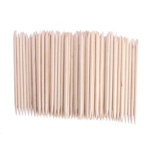 Beauticom Double Sided Cuticle Wood Stick Pusher Remover - Pointed end and Tapered Flat End - for Manicure and Pedicure Tools (100 Pieces)