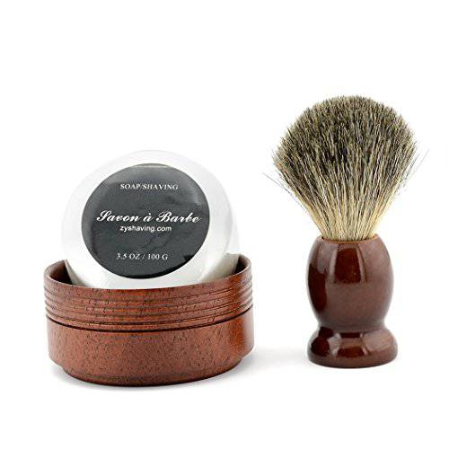 Pure Badger Hair Shaving Brush Natural Wood Mug Bowl Hand-Made Soap Barber Set