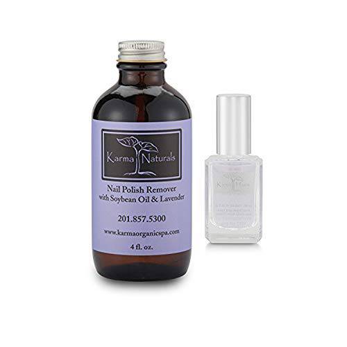 Karma Organic Natural Soybean Lavender Nail Polish Remover with Two in One Base Coat/Top Coat for Women- Non-Toxic Nail Treatment Vegan Cruelty-Free