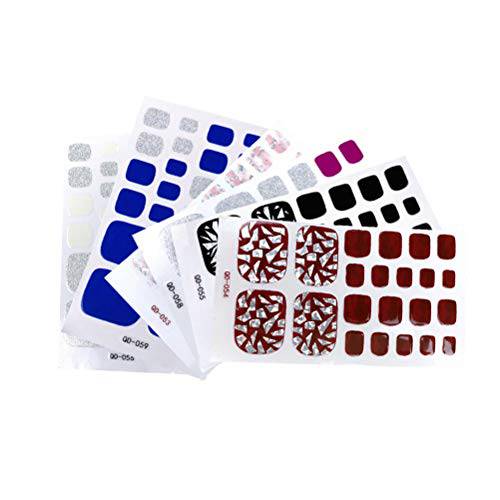Lurrose 6 Sheets Full Toe Nail Wraps Art Polish Decals Waterproof Long-Lasting 3D Nail Art Stickers Manicure Decoration for Women and Girls(Random Style)