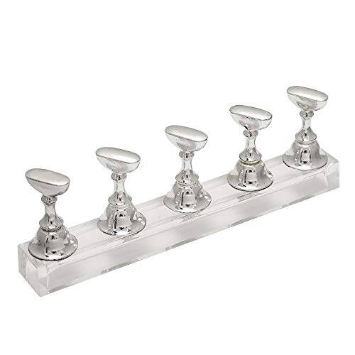 Tvoip 5Pcs Nail Art Practice Display Stand False Nail Tip Holder Showing Shelf Magnetic Manicure Nail Art Salon Tool (Silver)
