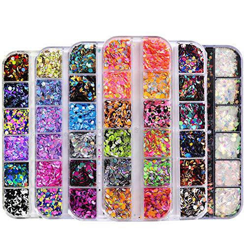 GOTONE 3 Boxes 36 Colors Nail Sequins, Ultra-thin Colorful Round Paillette 3D Nail Art Stickers Manicure Make Up DIY Decals Decoration