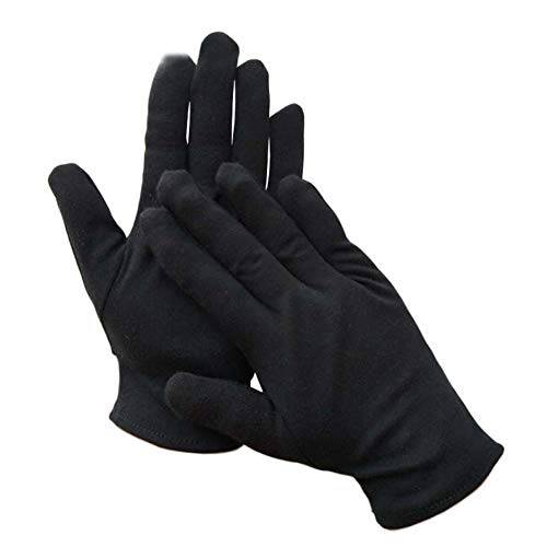6 Pairs Soft Black Cotton Gloves for Cosmetic Moisturizing Coin Jewelry Inspection Stretchable Lining Glove Size S-XL (Black L)