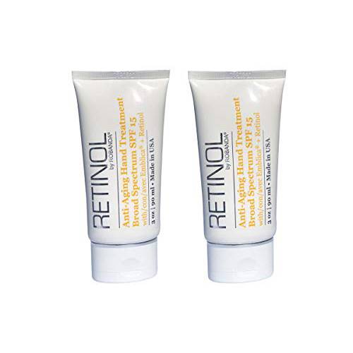 Robanda Retinol Anti-Aging Hand Treatment │ Broad Spectrum SPF 15 + Retinol Cream to Repair Dry Skin, 2 pack