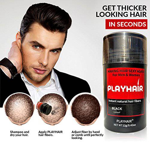 Natural Keratin Hair Building Fibers to Conceal Bald spot instantly Thinning Hair, & Cover Up for Men and Women Black