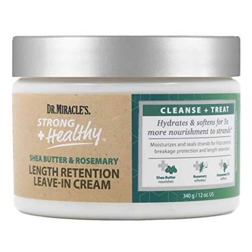 Dr.Miracle’s Strong & Healthy Length Retention Leave In Cream. Contains Shea Butter, Rosemary and Grapeseed oil 12 oz