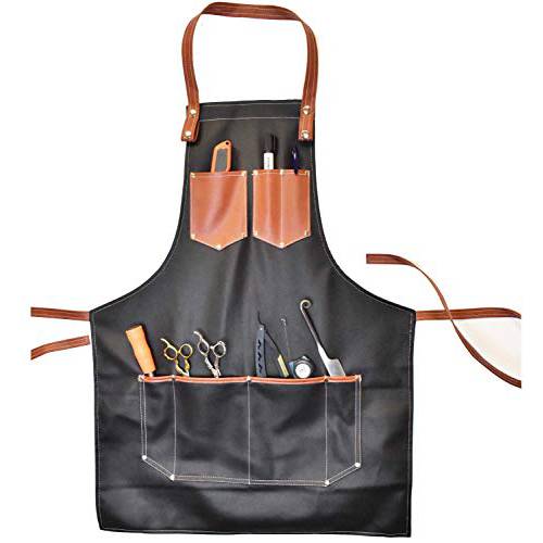 TBP Barber Apron for Hairdresser| Chef Apron with Waterproof Leather Apron | Canvas Aprons for Men, Women, and Adults | Hair stylist and Salon Aprons | Cross Back Work Apron with 7 Pockets