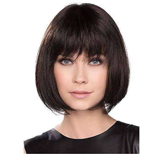 BLONDE UNICORN Brown Bob Wig with Bangs Soft Straight Human Hair Wigs for Women…