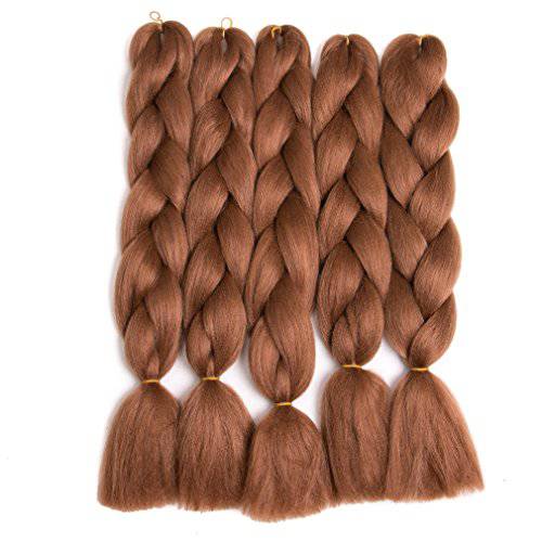Lady Corner Ombre Braiding Hair 24inch Jumbo Braids High Temperature Fiber Synthetic Hair Extension 5pcs/Lot 100g/pc for Twist Braiding Hair (24inch(Pack of 5), Auburn Brown)