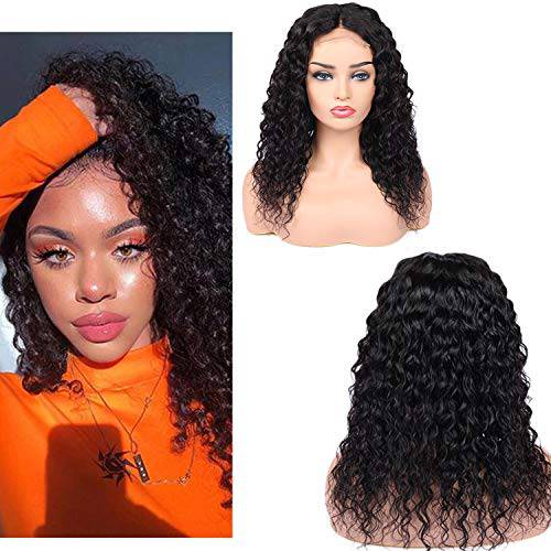Deep Wave 4x4 Lace Closure Human Hair Wigs 150% Density Natural Color (16Inch)