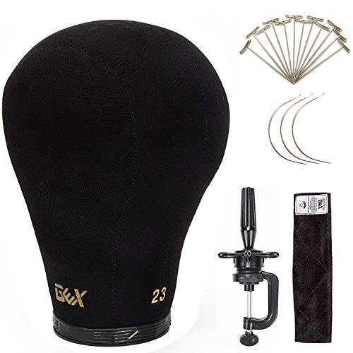 GEX 23 Canvas Cork Wig Block Mannequin Head for Wig Making Drying Styling Display with Table C Clamp Stand Holder (Light Brown 23)