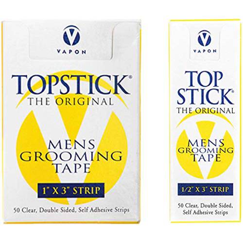 Topstick Men’s Clear Double Sided Grooming Tape Bundle - (1 Box of 50 Strips) 1 x 3 & (1 Box of 50 Strips) 1/2 x 3