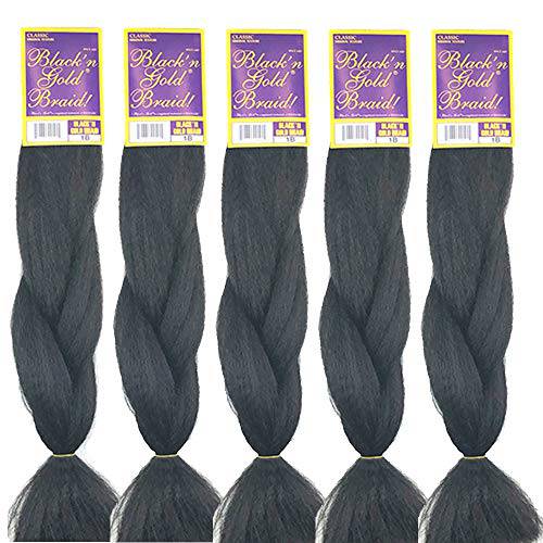 BNG Classic Braiding Hair 25 Inch 100% Kanekalon Jumbo Synthetic Bulk Braiding Hair Extensions for Goddess, Box Braids, Twists, Faux Locs, Crochet Braids 5 Pack (Color 1B)