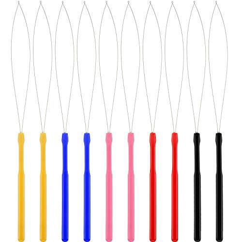 10 Pack Wooden Hair Extension Loop Needle Threader Pulling Hook Tool and Bead Device Tool for Hair or Feather Extensions (Multicolored Loop Tools)