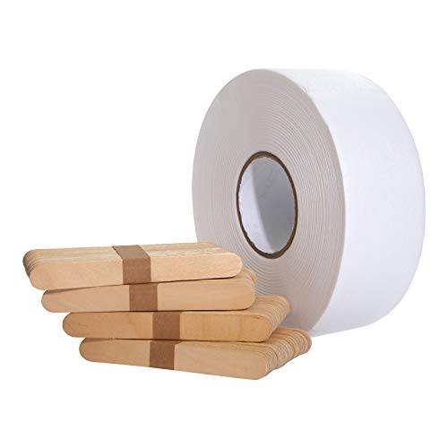 Houseables Wax Strip Roll, Non-Woven Epilating Strips, w/ Disposable Wooden Applicators, 3” x 100 yard, Hair Removal Strip, Tear-Resistant Cotton, for Soft Wax, Face, Body, Professional Esthetician