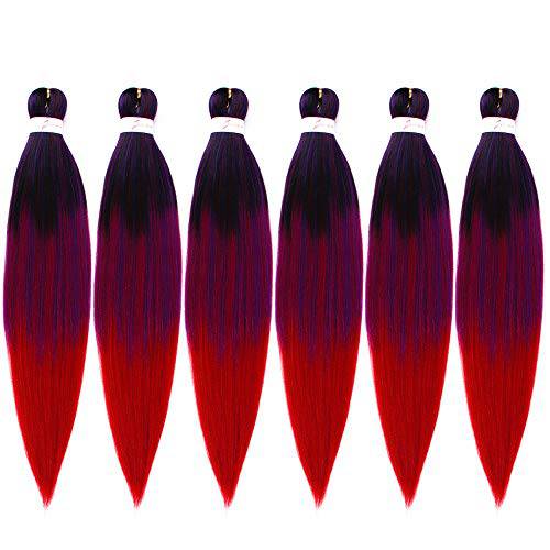 Ombre Braiding Hair Black purple red 26 Inch 6 Packs Hair Extensions Professional Synthetic Braid Hair Crochet Braids Soft Yaki Texture Itch Free