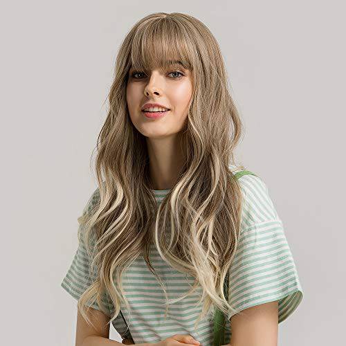 Esmee 24Wigs for Women Synthetic Wigs Long Wavy Blond with Fluffy Air Bangs Light