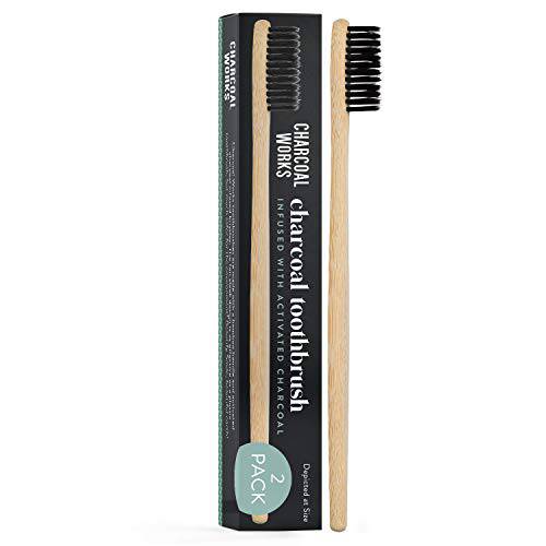 Charcoal Works Adult Charcoal Infused Bamboo Toothbrush (Pack of 2), Natural (CW-0030)