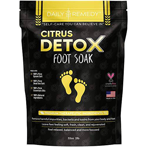 Citrus Detox Foot Soak with Epsom Salt - for Foot Callus, Immune Boost, Damaged Toenail, Athletes Foot, Pedicure and Soothes Tired Aching Feet - Made in USA