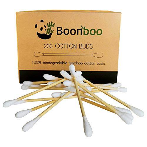 Boonboo Cotton Swabs | 200 Bamboo Cotton Buds | Plastic-Free | Sustainable & Biodegradable