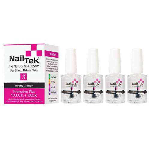 Nail Tek Protection Plus 3, Nail Strengthener for Hard and Brittle Nails, 0.5 oz, Value 4-Pack