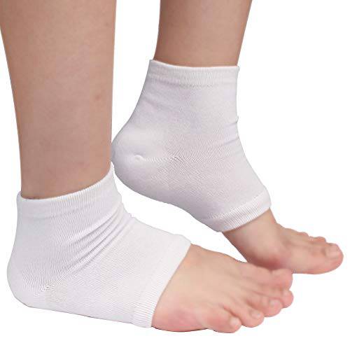 Spa Socks - Gel Heel Sleeves for Dry Cracked Feet – Silicone Moisturizing Socks (White, 1 Pair)