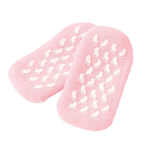 Pinkiou Spa Moisturizing Gel Socks for Dry Feet Ankles Cracked Heel Repair Repair Skin Care Treatment Soften Feet Booties Pedicure with Essential Oils Vitamins for Women Men(socks, pink)