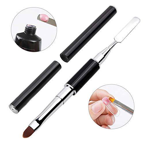 Kalolary Dual-Ended Poly gel Brush & Picker, 2 in 1 Designs Poly gel Brushes Stainless Steel Gel Nail Tool for Poly Gel UV Gel Acrylic Nails Extension (Black)