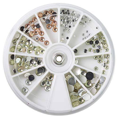 Nail Art Rhinestones Fake Pearl Gems Jewelry Decorations Manicure Wheel (1 Wheel, Gold & Silver)