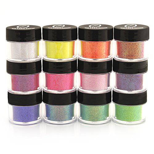 GLITTIES - (12PK) - (.008) - Iridescent Loose Fine Glitter Powder Kit - Nail Art, Polish, Gels, Crafts, Paints & Acrylics Supplies - (120 Gram)