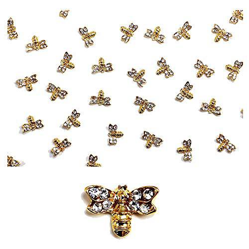 Lookathot 10PCS 3D Metallic Bee Studs Nail Art Decals AB Clear Rhinestones Diamonds Pearls Drills Alloy Manicure DIY Decoration Tools (1 Rhinestone Bee(10PCS))