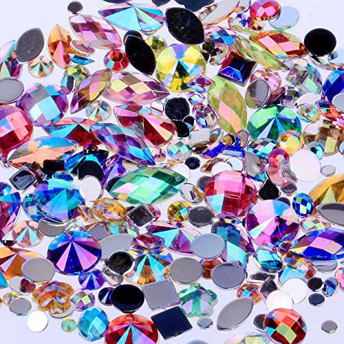 Mix Sizes 300pcs Crystal AB Mix Colors Nail Art Rhinestones DIY Non Hotfix Flatback Acrylic Nail Stones Gems For 3D Nails Art Decorations (Mix Colors)