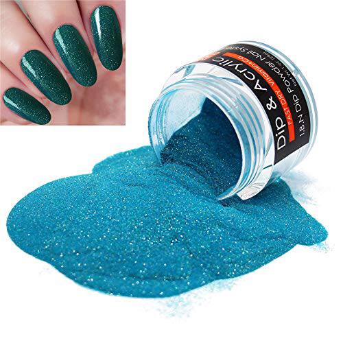 Dip Powder Glitter Green (Added Vitamin Calcium) Salon Quality Fine Dip Powder Nail Art Powder for DIY French Manicure At Home, Odor-Free, Long-Lasting, No Nail Lamp Needed (94)