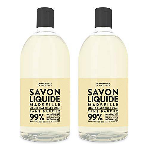 Compagnie de Provence Savon de Marseille Extra Pure Liquid Soap - Fragrance Free - Bulk 67.6 Fl Oz Plastic Bottle Refill