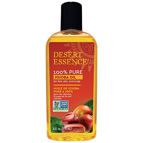 Desert Essence 100% Pure Jojoba Oil - 4 oz - Moisturizes Body Skin & Cleanses Clogged Pores -Nourishes Hair and Scalp - Hair Care & Skincare Essential Oil - Suitable for Sensitive Skin