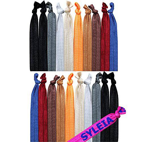 Syleia Pack of 20 Down to Earth Assorted Colors Hair Ties Ponytail Holders Elastic Ribbon Band Crease Free Hand Knotted Fold Over Ouchless Strong Hold