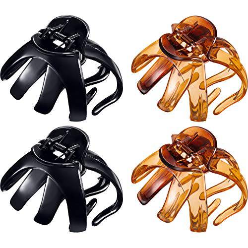 4 Pieces Large Grip Octopus Clip No Slip Spider Hair Clips Octopus Jaw Hair Clips for Thick Long Hair Women Girls (Brown and Black, 8.5 cm)
