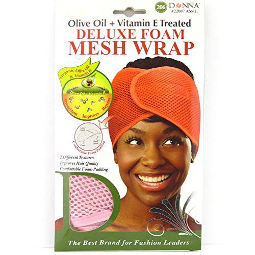 Donna Deluxe Foam Mesh Wrap, Olive Oil + Vitamin E Treated - 22007 Pink, Improves hair quality, foam padding