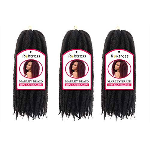 ROKTRESS Marley Braiding Crochet Hair - 18 inch 3packs Twist Marley Braiding Crochet Hair Long Afro Kinky Twist Crochet Braid Synthetic Hair Extensions (183pcs, 1B）