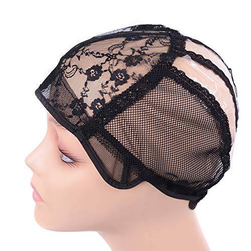 2 pcs/lot Wig Caps for Making Wigs with Elastic Band on the Back Easy Weaving Ventilated Wig Caps with Plastic (Black M 22 inch)